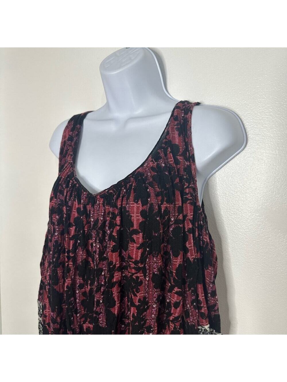 Free People Chloe Cold Shoulder Blouse in Cherry Combo - Boho Floral 3/4 Small - Picture 5 of 9